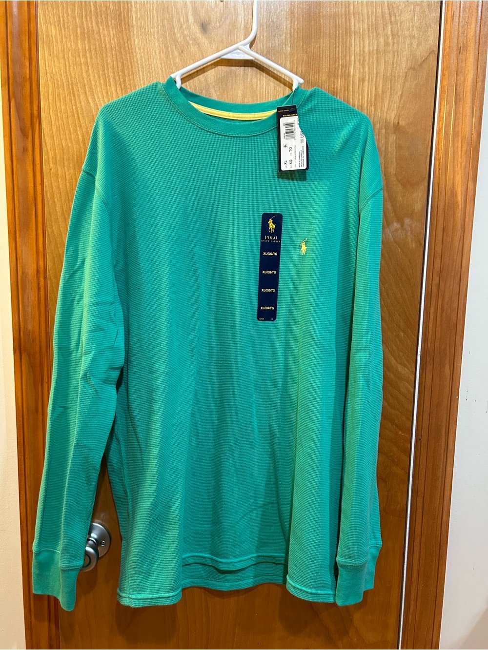 Polo Ralph Lauren Mens XL Bright Green Waffle Knit Thermal Long Sleeve NWT Yello